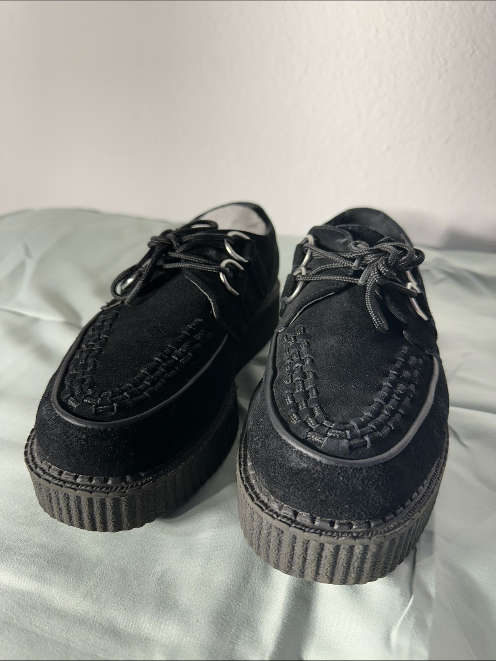 T.U.K Black Suede Platform Creeper Loafers